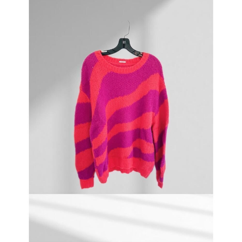 Mother alpaca The Biggie Jumper sweater pink and orange wavy stripe pattern L